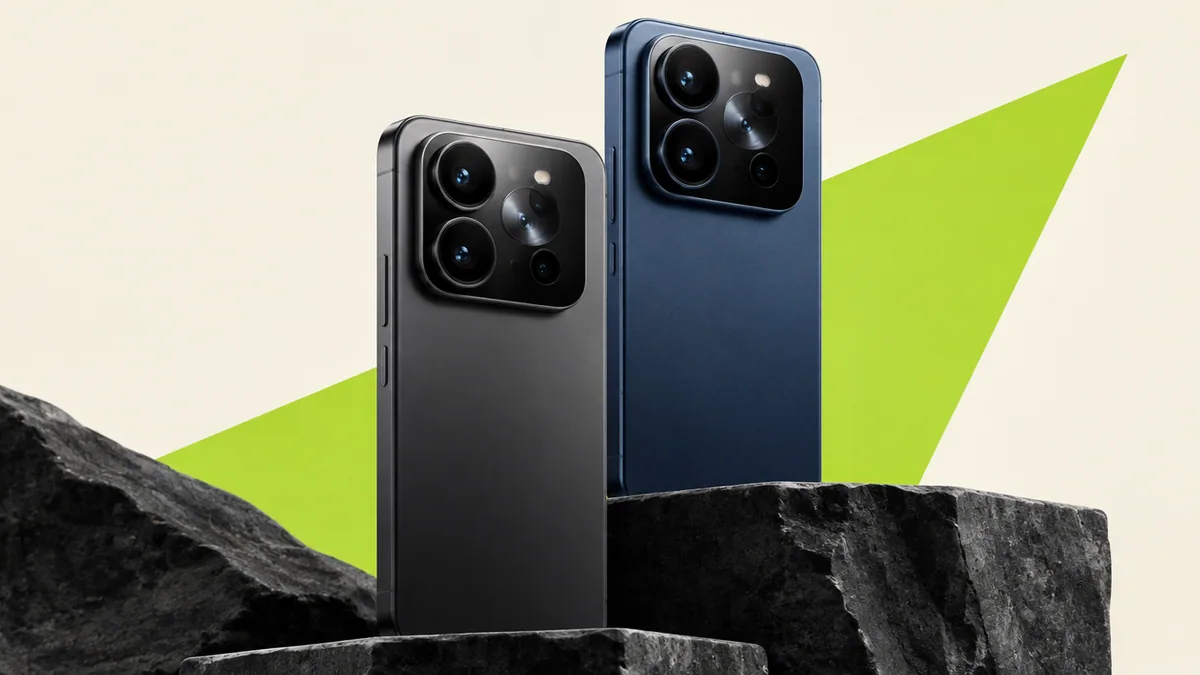 Xiaomi 18 Pro və Pro Max modellərini təsvir edən tünd boz və mavi flaqman telefonlar