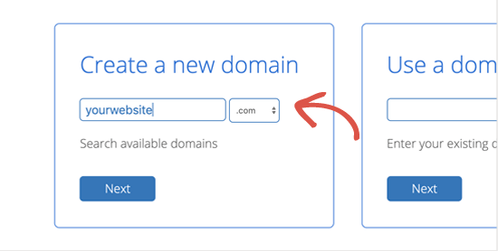yeni domen adı
domen seç
Bluehost domen