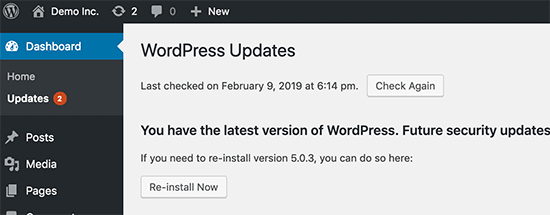 WordPress yeniləmək
